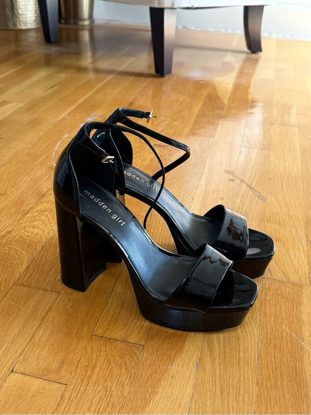 Madden Girl Black Patent Platform Block-Heel Wedge